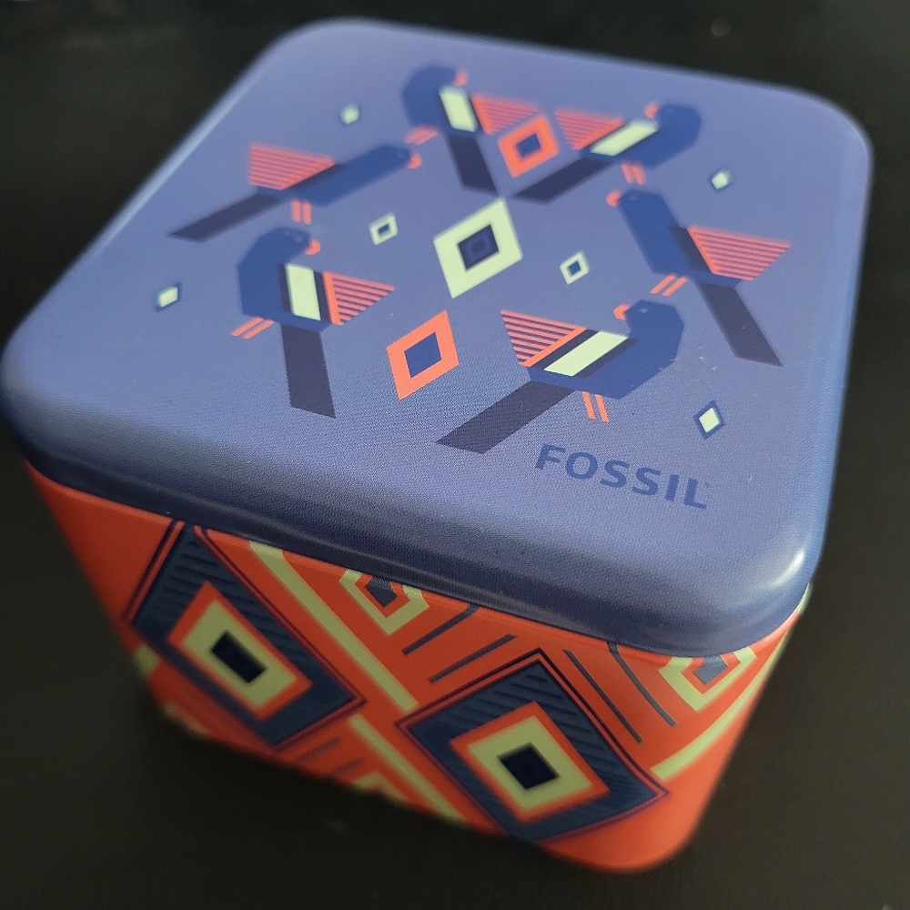 Colorful Fossil Metal Storage Tin with Lid